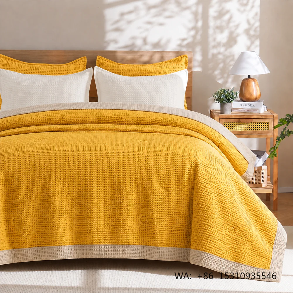 Waffle Weave Comforter Antibacterial Soft Breathable Lightweight Cozy Quilt Soybean Fiber Warm Blanket for Bed Sofa Travel Use
