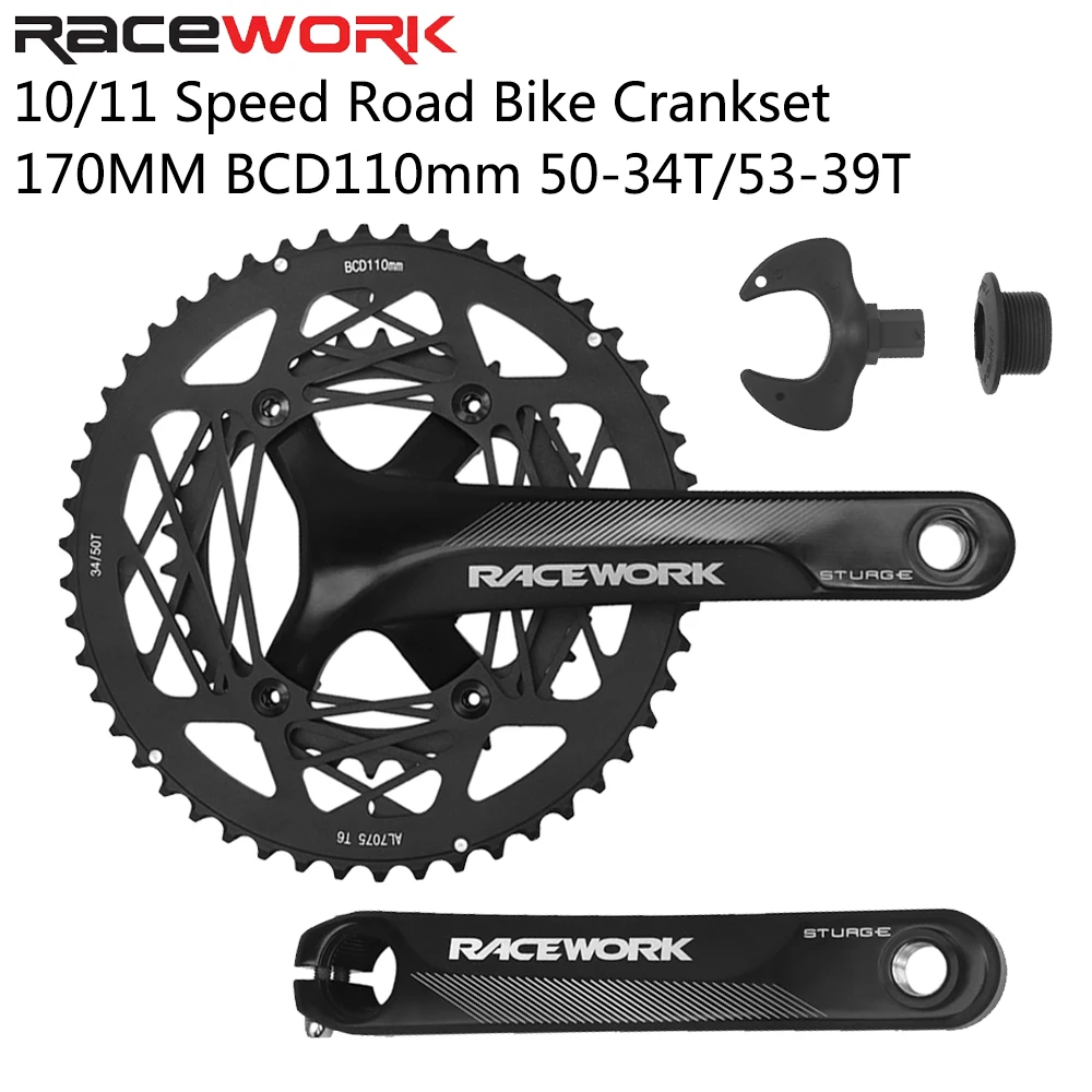 

RACEWORK STURGE Road Bike Crankset Hollowtech Crank Arms 170MM Double Chainring 50-34T/53-39T 110BCD Road Bicycle Parts