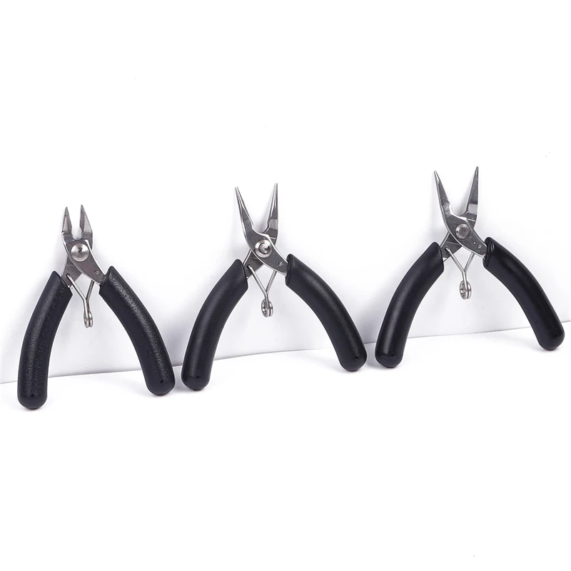 1 PC สีดําเครื่องประดับสแตนเลสคีมทําเครื่องมืออุปกรณ์เสริมกรรไกรแหนบเปิดแหวนตัดลวดดัดโครเชต์ DIY