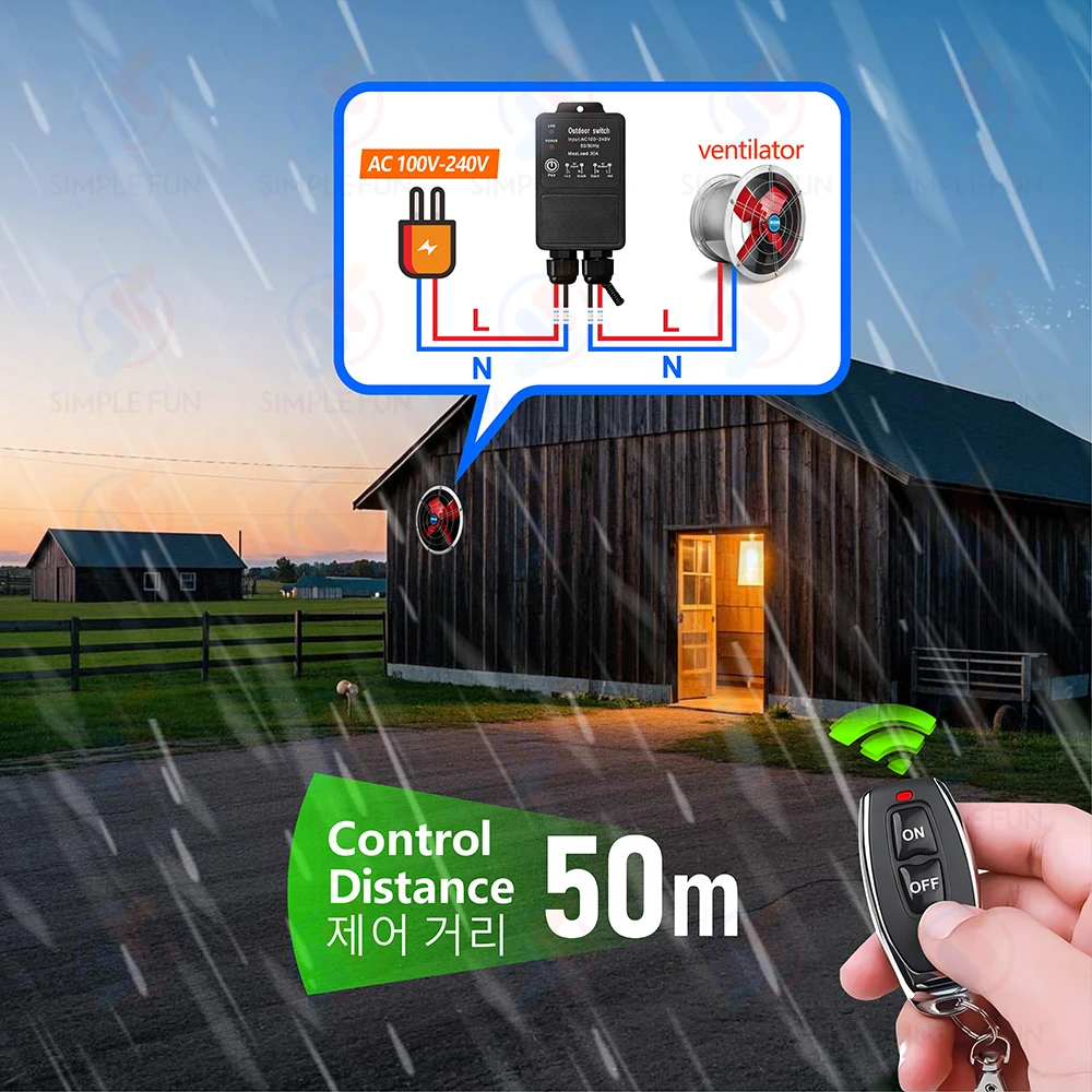 433 ميجا هرتز التيار المتناوب 110 فولت 220 فولت 230 فولت لاسلكي للتحكم عن بعد التبديل مقاوم للماء 30A مرحل عالي الطاقة للتحكم في الإضاءة في الهواء الطلق مروحة مضخة المياه