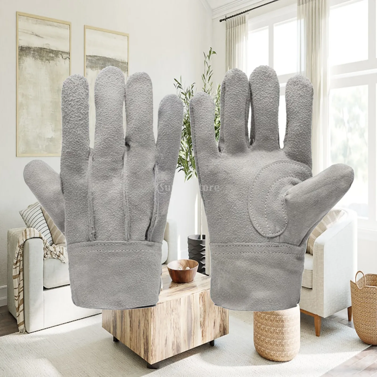 Cowhide Welding Gloves Fire Retardant Thickened Leather Work Gloves with Reinforced Thumb for Welder Industrial Safety