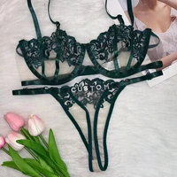 Custom Name Thong Bra Sets For Women Customized Underwear Hotwife Lingerie Lace Flower String Underpants Personality Panties 4