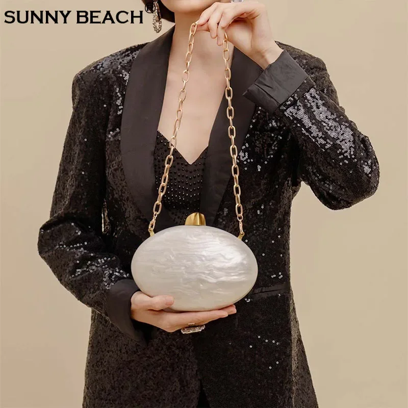 

Модная акриловая вечерняя сумочка цвета слоновой кости в форме яйца для выпускного вечера, клатч, женская сумка через плечо, сумка-мессенджер для невесты, свадебная ручная сумка, роскошная вечеринка
