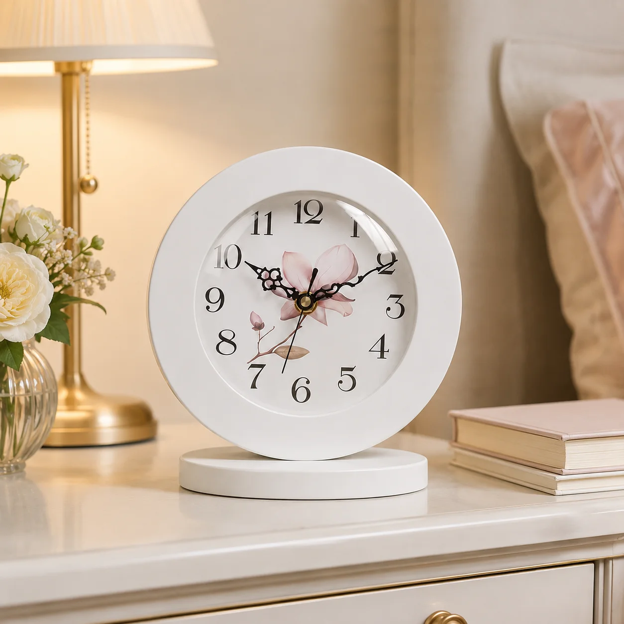 6 Inch Silent Wooden Table Clock Retro Deer Design Desktop Clock Battery Operated Non Ticking Bedside Clock Home Office Decro
