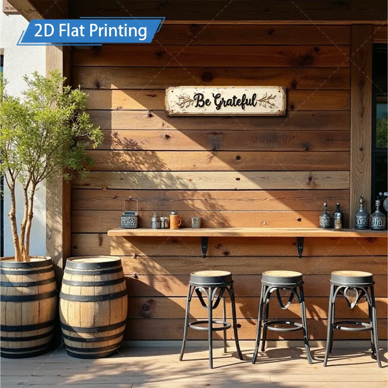 1pc 4x16 polegada sinal de metal "rústico 'Be Grateful' sinal de metal para decoração de fazenda, arte de parede estilo vintage"