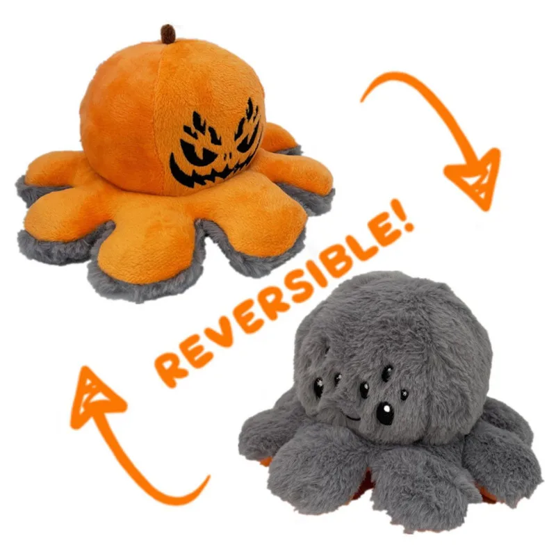 Pumpkin Octopus Doll Halloween Plush Doll Flip Fun Pumpkin Plush Toy Double Sided Child Adult Face Changing Halloween Gift New