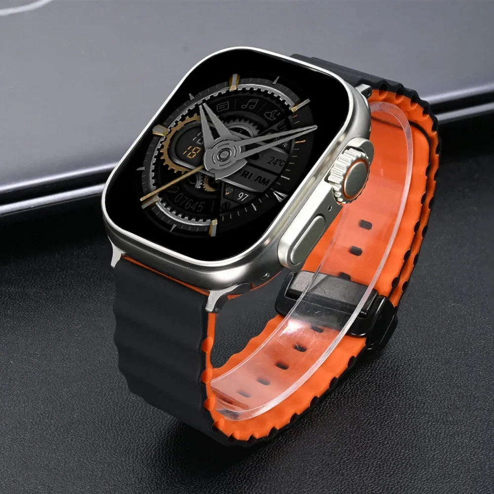 

Magnetic Buckle Silicone Strap For Apple Watch Ultra 2 49mm 9 8 7 42 44 45mm Sport Band For iWatch Series 6 5 4 SE Soft Bracelet