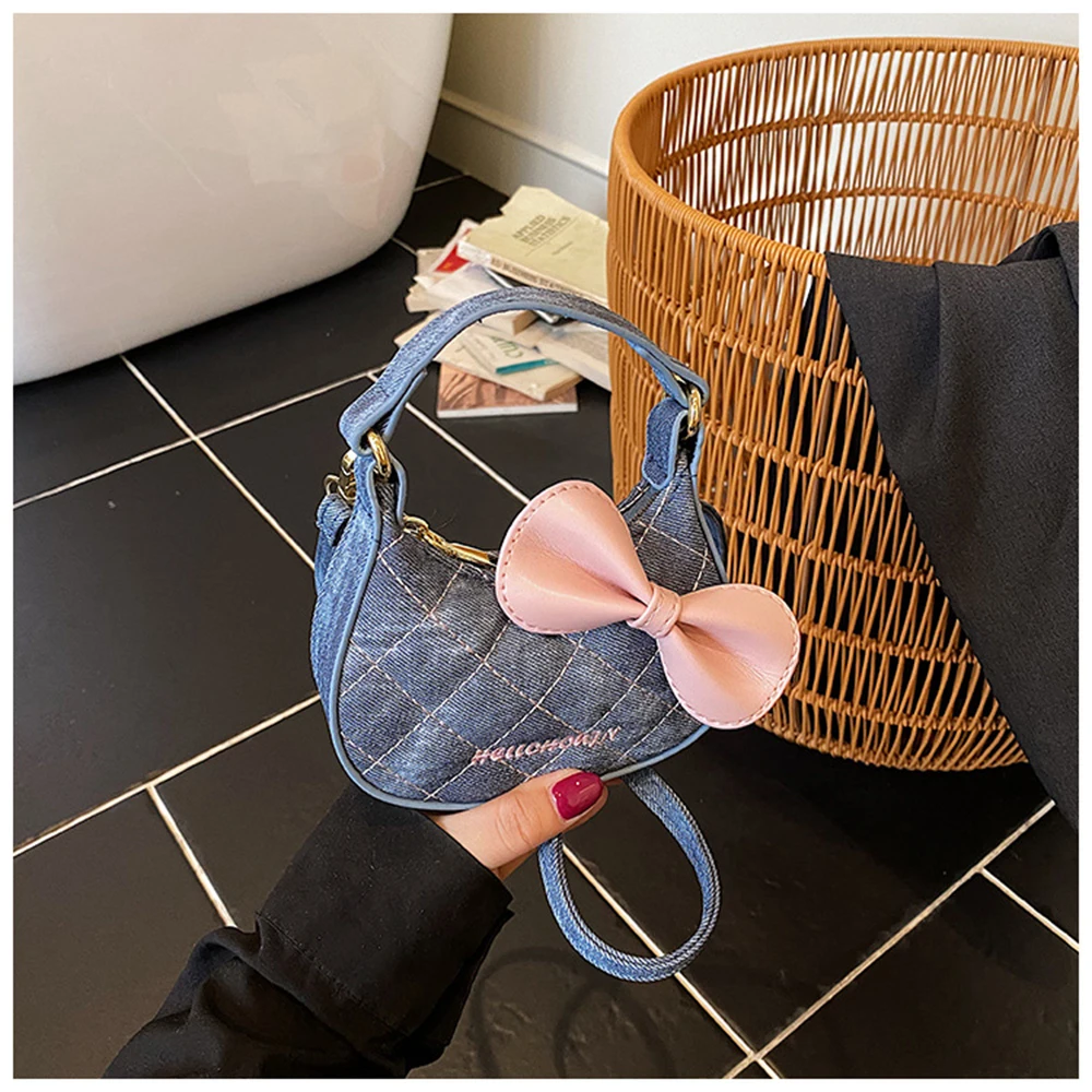 Bowknot Mini Crossbody Bag 2025 Autumn Simple Chic Casual Grid Design of Stitching Line Small Handbag Cute Women's Purse