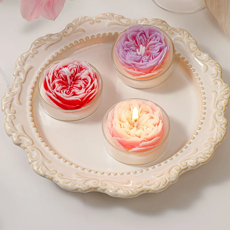 Simulated Gradient Peony Scented Candle Birthday And Mother's Day Gift,  Smokeless Scented Candle Light Fragrance Decoration