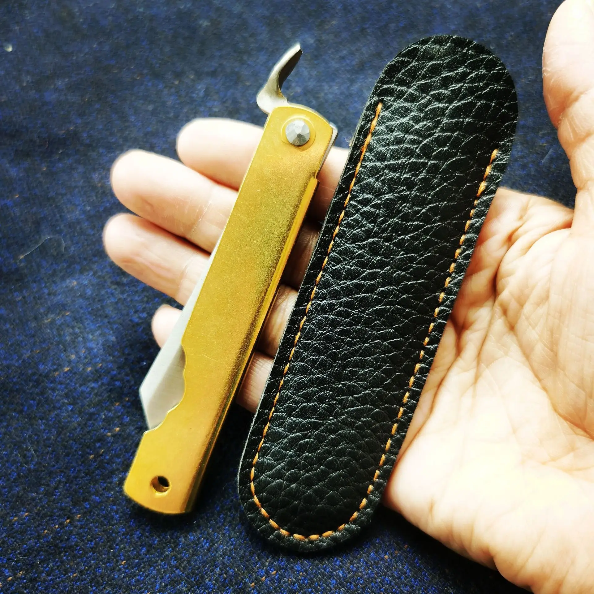 Portable Fishing Outdoor Tools Damascus Mini Self Defense Tactical Copper Handle Manual Folding Knife image 3