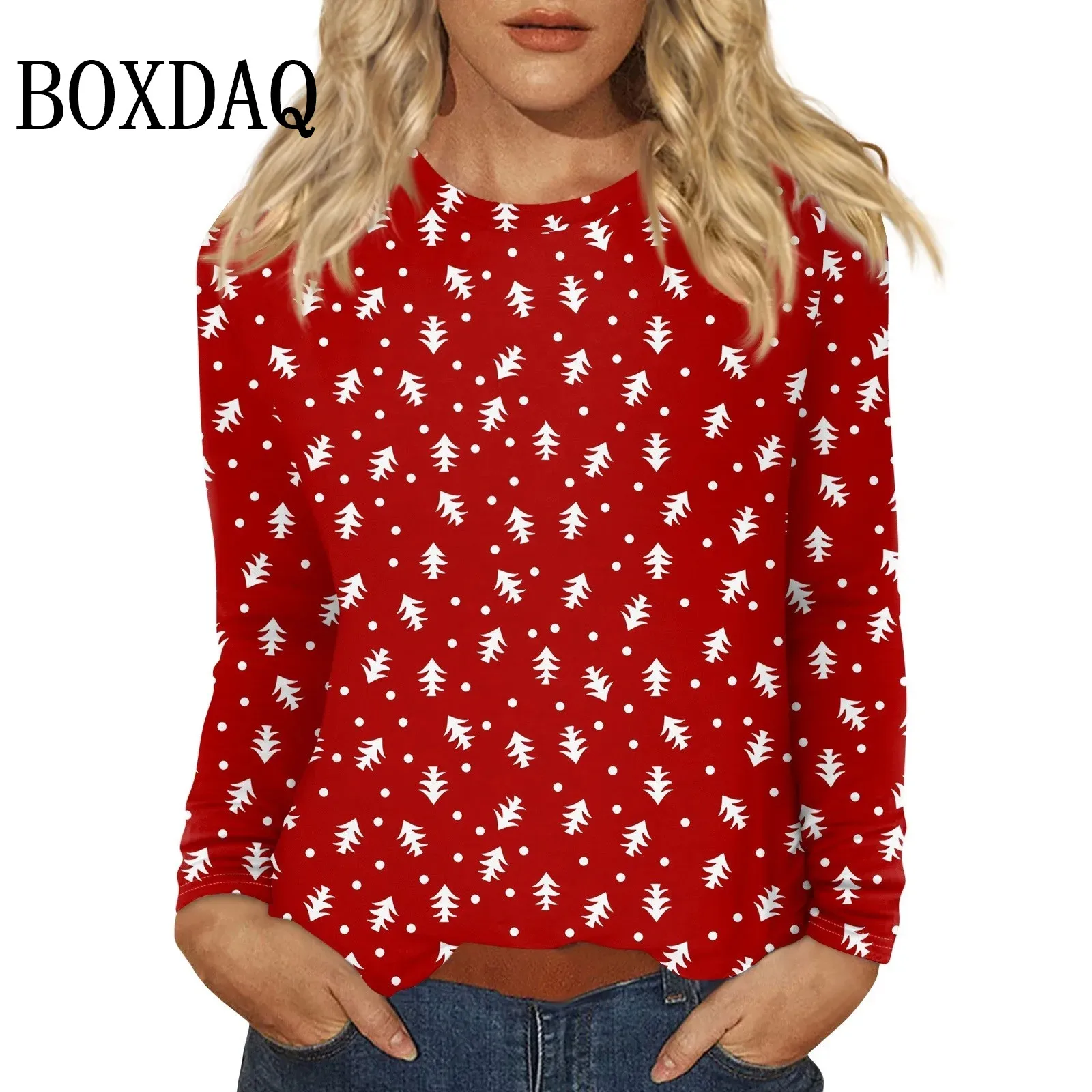 

2024 Autumn Winter T Shirt 3D Printing Christmas Tree Shirt Sweet Casual O-Neck Pullover Y2K Women's Long Sleeve Fashion Clothes