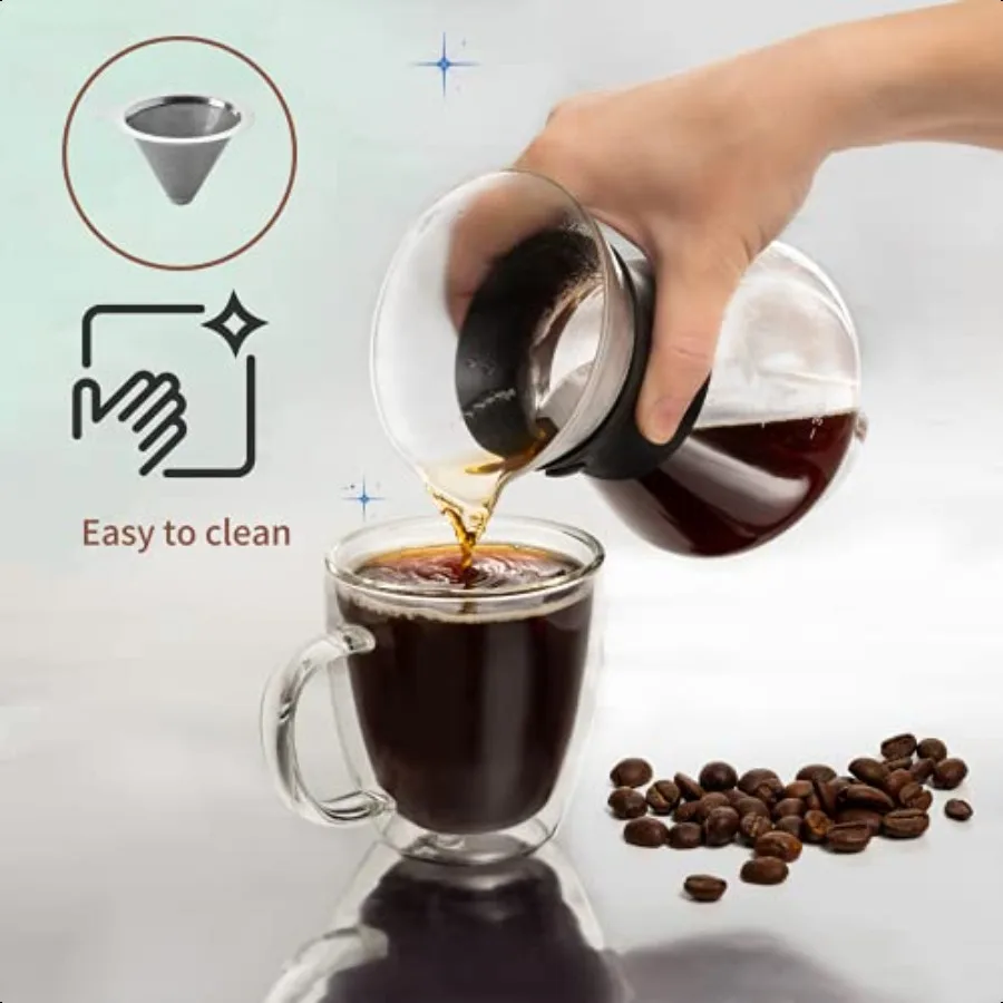 Pour Over Coffee Maker Set Glass Carafe Borosilicate White Protective Silicone Sleeve Pour Over Coffee Dripper Brewer With Doub
