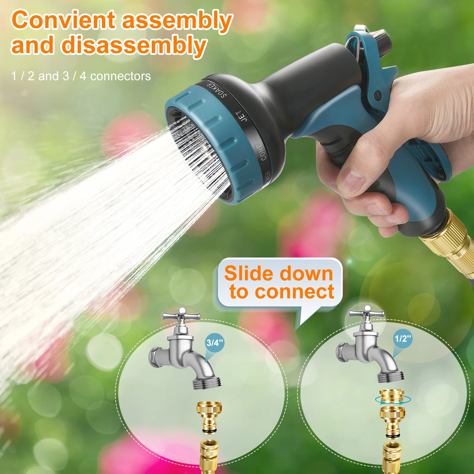 100ft Garden Hose Expanding Water Hose With 10 Function Nozzle 4 Layer Latex Solid Brass Fitting Easy Storage Garden Water Hose