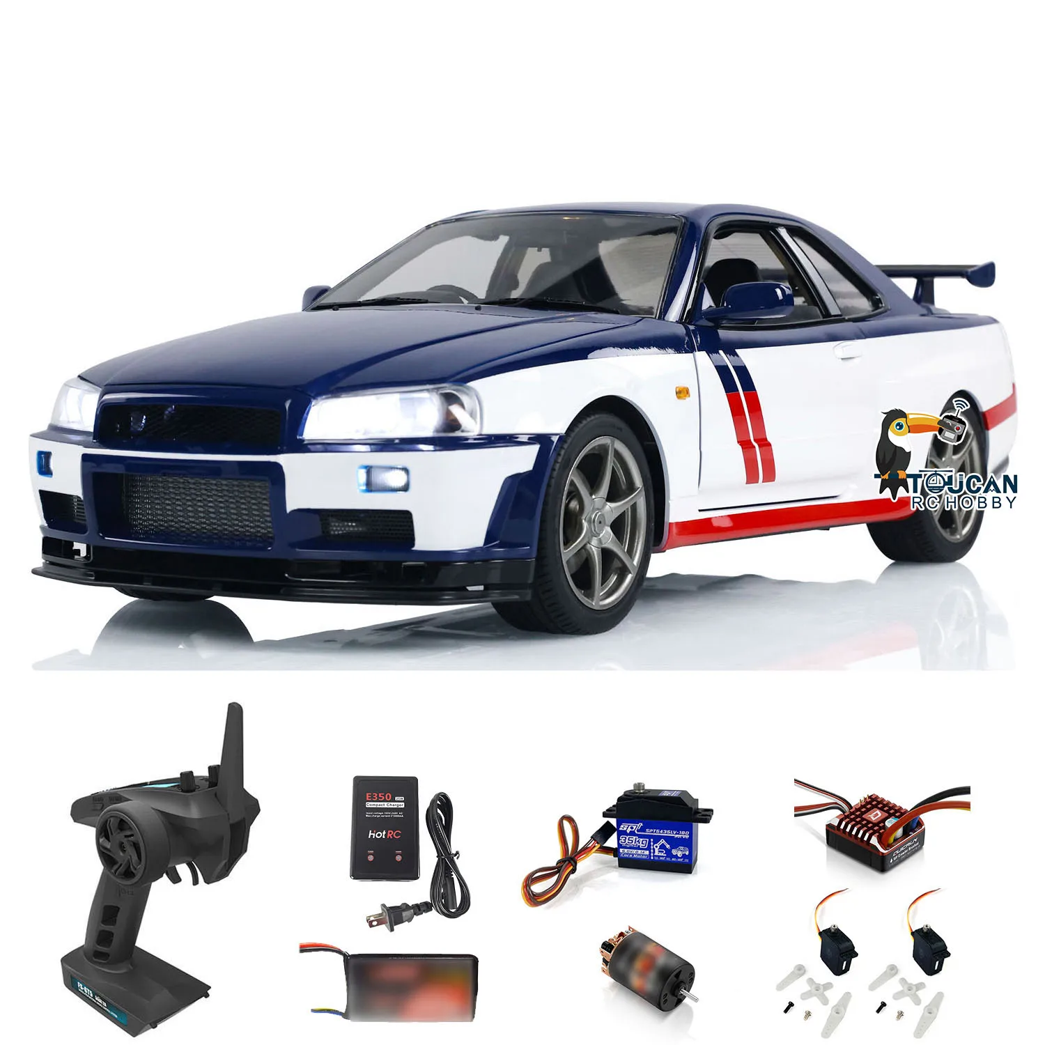 1/8 Capo 4x4 RC 4WD Upgraded R34 Metal Racing Car Light Sound Smoking High Speed Drift Cars 2-Speed Transmission Vehicle Toy