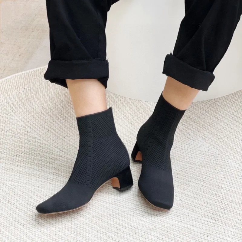 

Niche Classic Black High Density Knitting Sock Boots