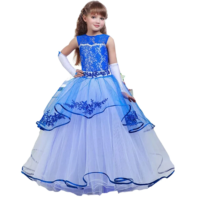 Luxury Light Blue Flower Girls Dress For Weddings Applique Bow Birthday Prom Party Formal Event Communion Gown