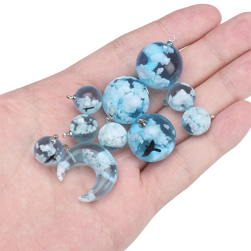 1pcs Blue Resin Loose Beads Moon Round Beads for Craft Handmade DIY Necklace Bracelet Earring Making Jewelry Accessories