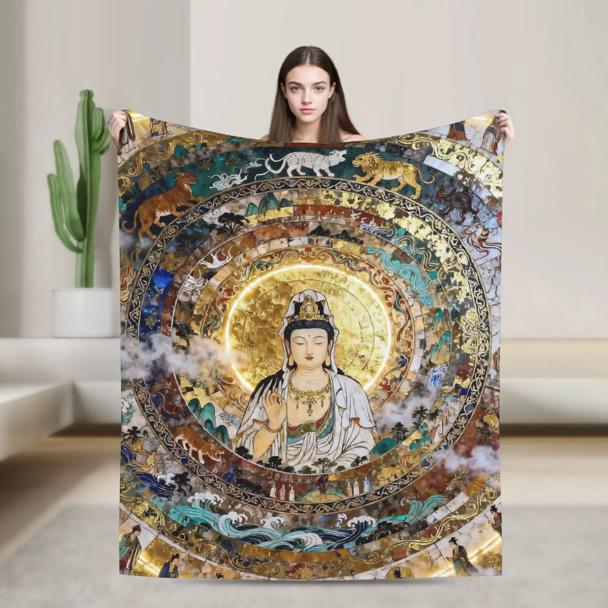 Buddha Lotus Zen Meditation Flannel Blanket Y2K Harajuku Funny Throw Blanket for Home 125*100cm Bedspreads