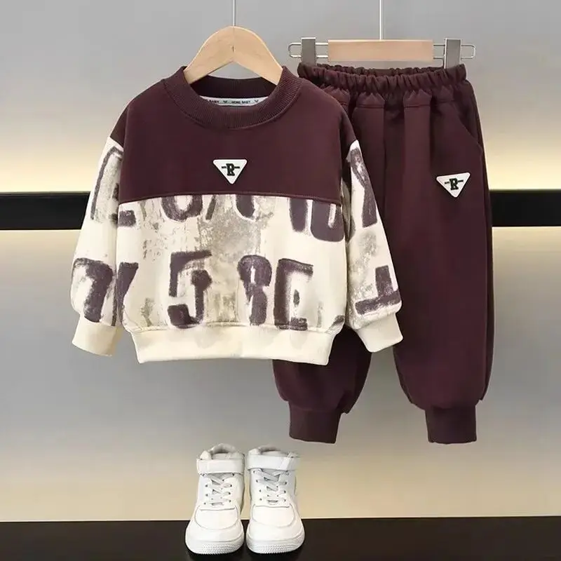 

New Boys' Autumn Sports and Leisure Sweatshirt Set for Children Handsome Two Piece Set for Boys and Baby