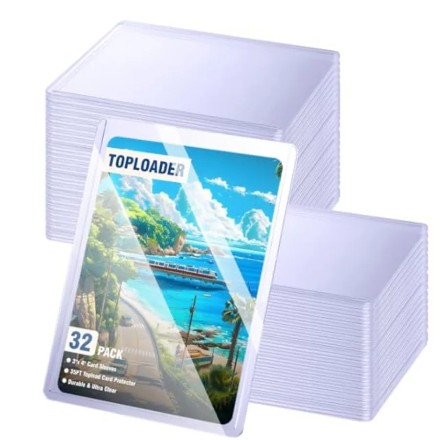 Protector de tarjetas Topload de 32 unidades, fundas rígidas mejoradas de 35pt para tarjetas de 3" x 4", fundas de plástico duro de carga superior para tarjetas coleccionables