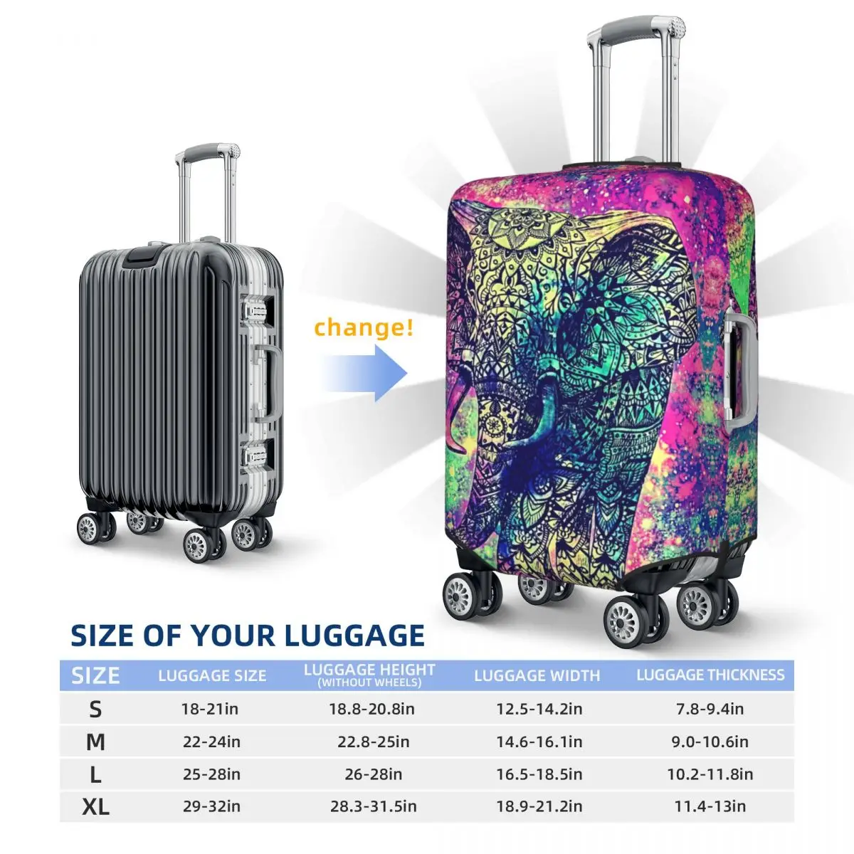 Elefante Colorido Indiano Imprimir Bagagem Protetora Poeira Cobre Elastic Waterproof 18-32inch Suitcase Cover Viagem Acessórios