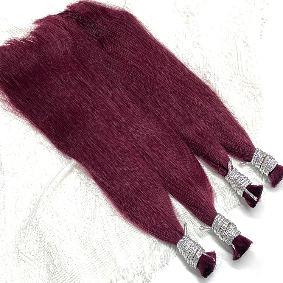 Bundles de cheveux humains Deep Wave pour femmes, extensions de cheveux, tressage, sans trame, bordeaux, en vrac, 99J, 300g, #30 po