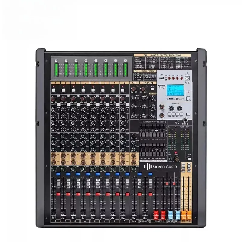 GAX-TFB12 Professional 8 Channels Digital Audio Mixer Controller With Display Screen DJ Mixing Console for Bar Party