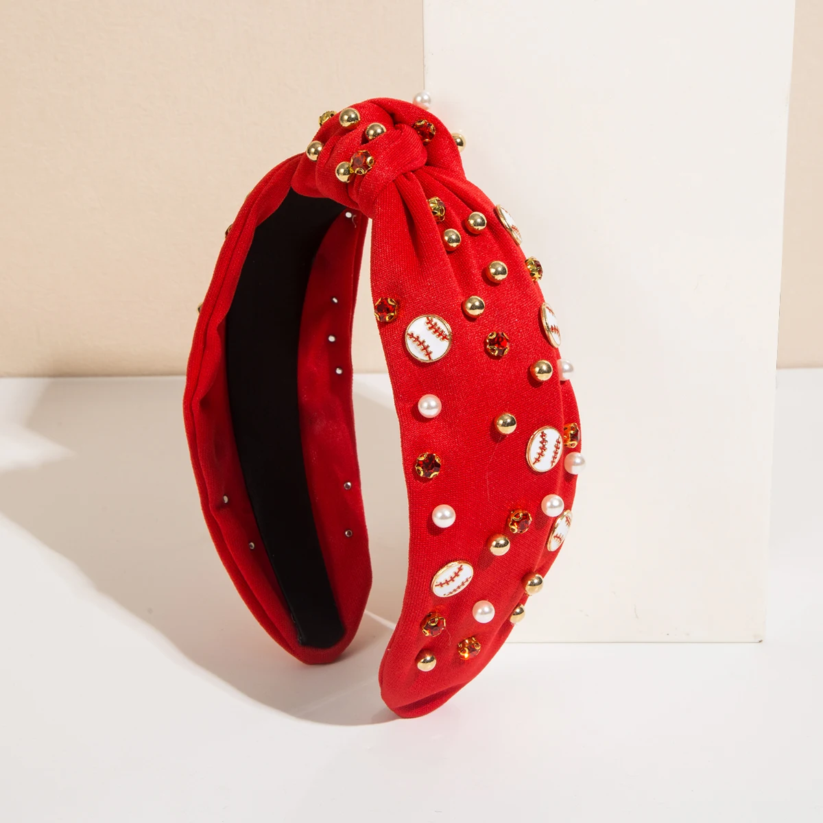 European And American Bohemian Style Baseball Pearl Decoration Fashionable Simple Wide Edge Fabric Hair Accessory