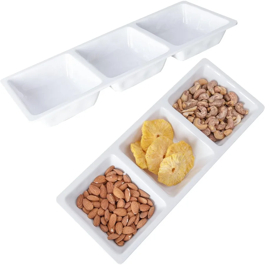 

Reusable 3Section Divided Serving Tray 14.75x 6 for Entertaining: Perfect for Snacks Appetizers Fruit Candy Chip Dip Sets Ideal