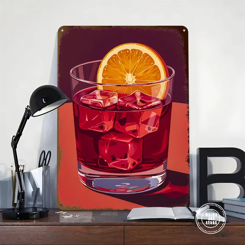 Negroni Cocktail Printed Poster Customized Retro Wall Art Vintage Metal Tin Signs for Home Interior Decoration Living Room House