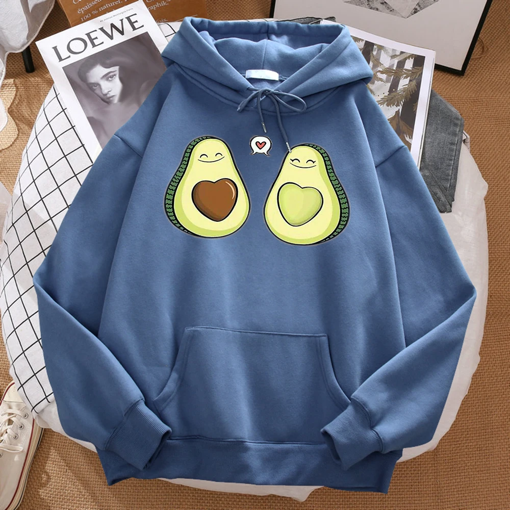 Two Avocados Fall In Love Sweatshirt Men\'S Hipster High Quality Hooded Cartoons Casual Autumn Hoodies Loose Warm Unisex Tops