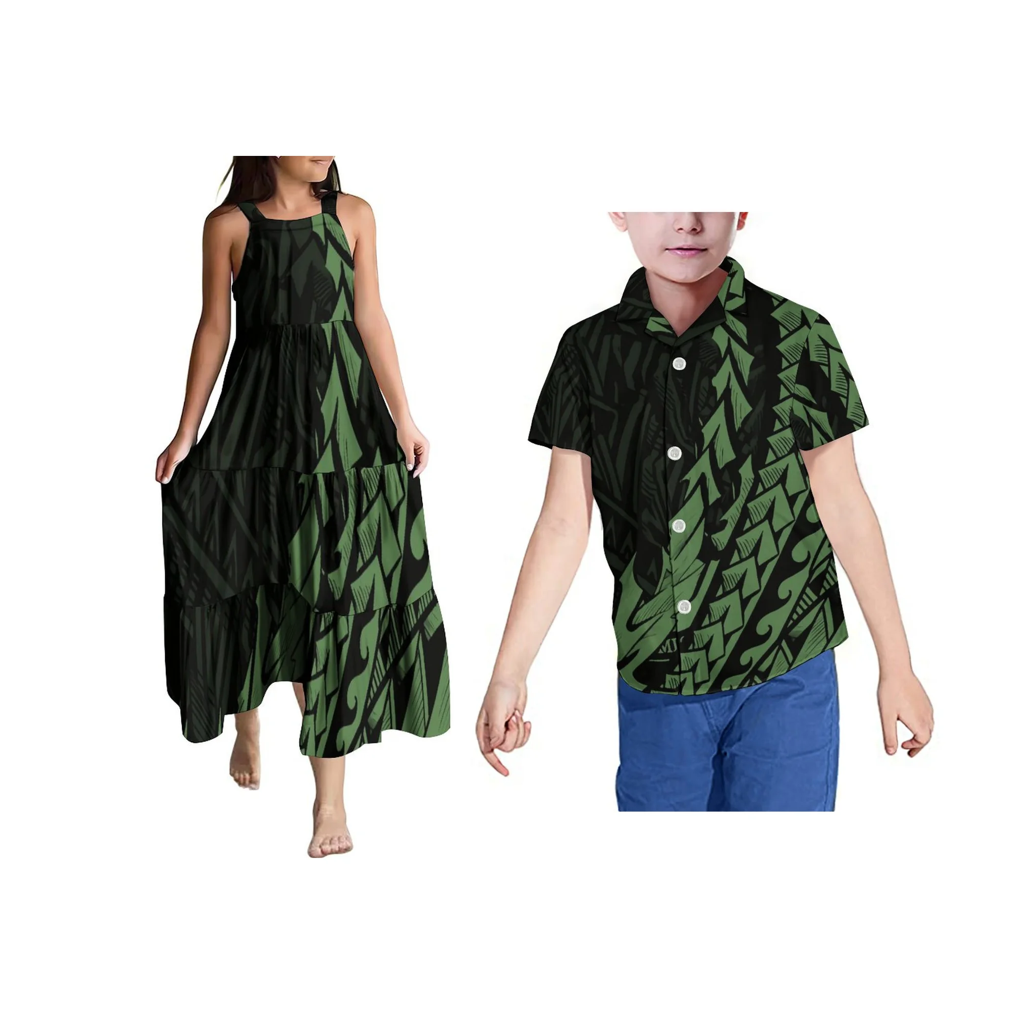 Novo personalizado havaí impressão verão vestido de praia meninas sem mangas em camadas vestido samoan isalnd design crianças vestido estilingue