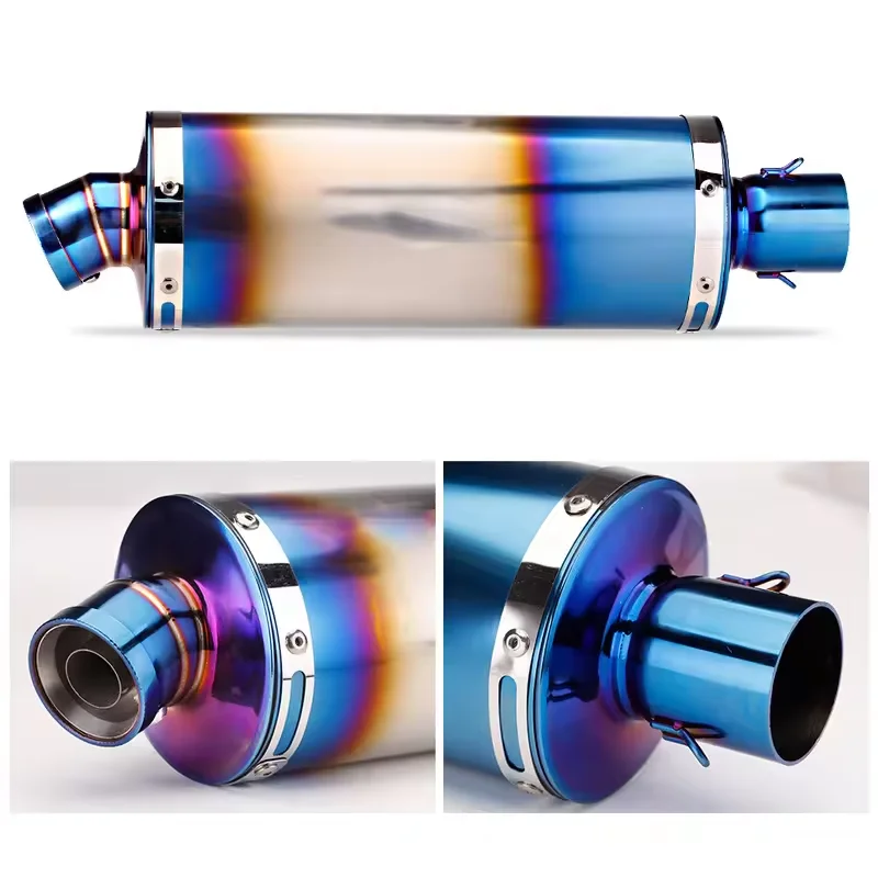 Système d'échappement universel pour moto, 340 440 540 Mm, échappement rétro bleu chromé T118