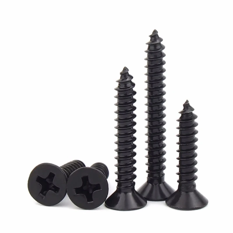 100Pcs M1 M1.2 M1.4 M1.5 M2 M2.6 M3 M3.5 M4 M5 Cross Countersunk Flat Head Self-tapping Screw Black Phillips Carbon Steel