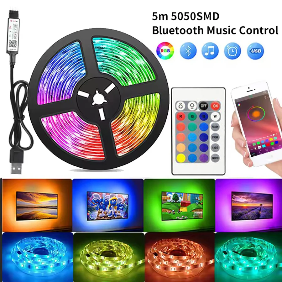 

5 м светодиодный светильник 5050 5 В USB лента Bluetooth ИК-пульт дистанционного управления RGB ТВ фоновый светильник Бар игровая комната украшение для семейной вечеринки ночник