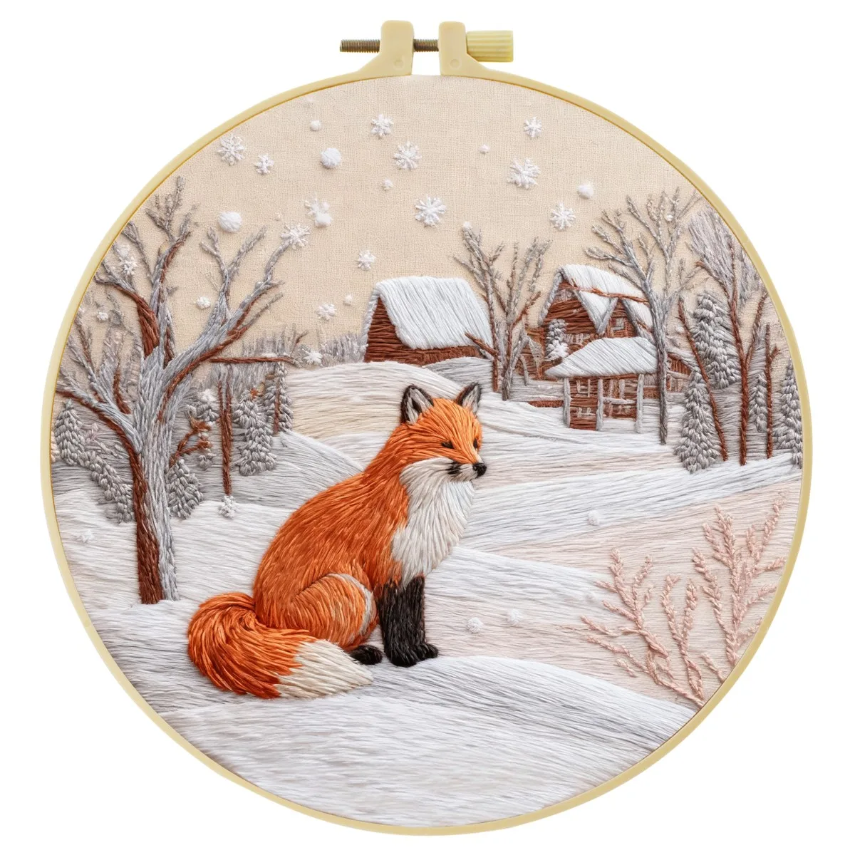 1 Stück 20X20CM/15X15CM 7,87/6,3 Zoll Der Fuchs im Schnee Stickerei-Starter-Kit DIY-Kit DIY-Stickerei-Set Handarbeiten – Detail 2
