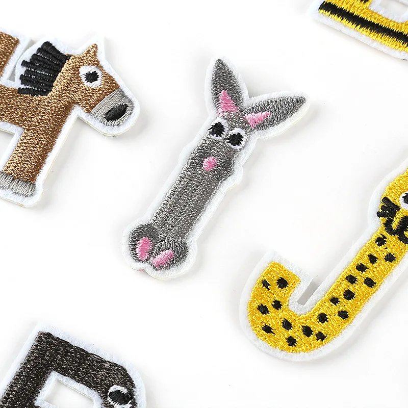 1pcs Animal Letter Patches for Clothing ABC DEF OPQ RST UVW XYZ Embroidery Iron on Alphabet Kids Name Badge Patches Accessories