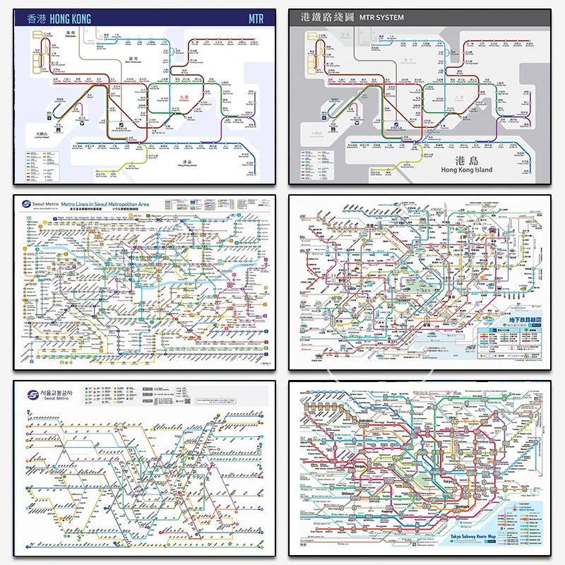 Cartel de estación de tren Tokyo JR Yamanote, mapa del metro de Seúl, carteles e impresiones, pintura en lienzo, imagen artística de pared para decoración del hogar y habitación