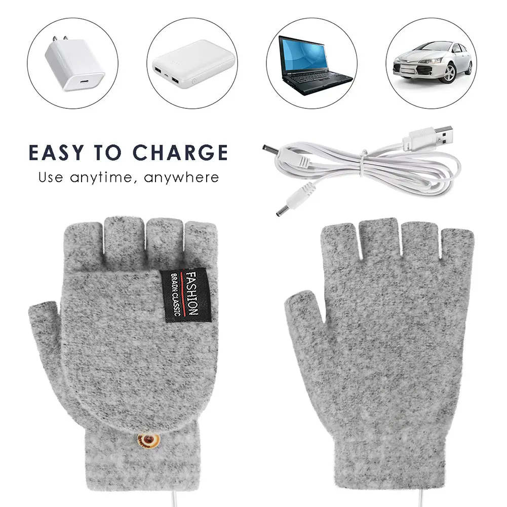 USB Heating Gloves Double-Sided Heating Gloves Washable Rechargable MittensThermal Fingerless Hand Warmer Outdoor Gloves