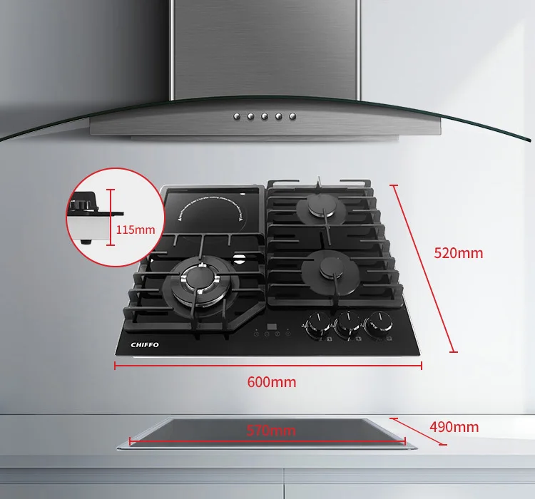 Factory-direct High-quality 4-burner Gas Stove with Built-in Induction Cooktop and Multiple Safety protection Features