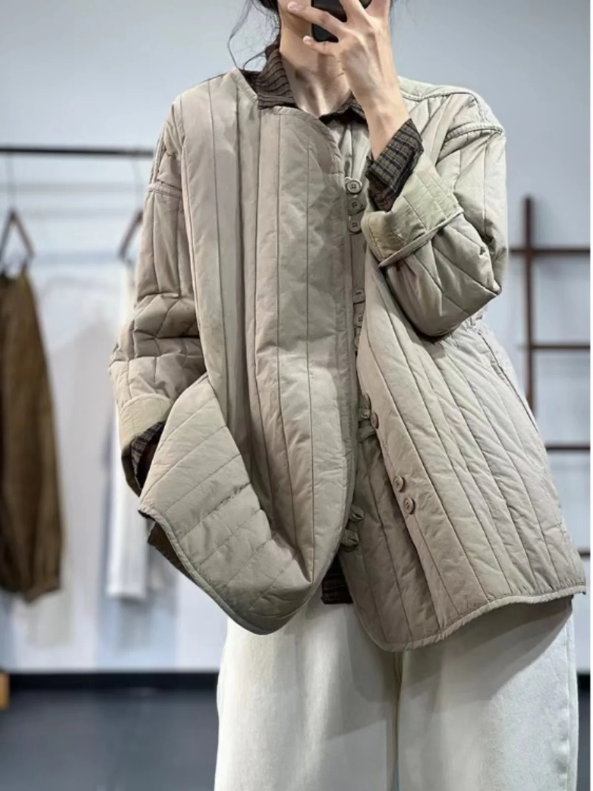 

Lightweight down Cotton Jaet Women's Winter Casual Coat round Ne Jaet Padded Vest Korean Sle Thiened Long Sve