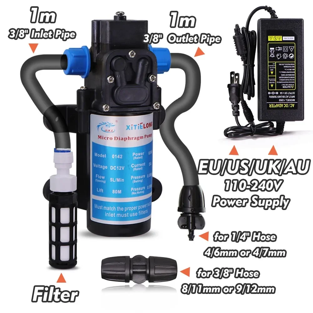 45W 60W 80W 100W Self-Priming Diaphragm Water Pump 110-240V Power Supply Kit for Garden Irrigation Agriculture