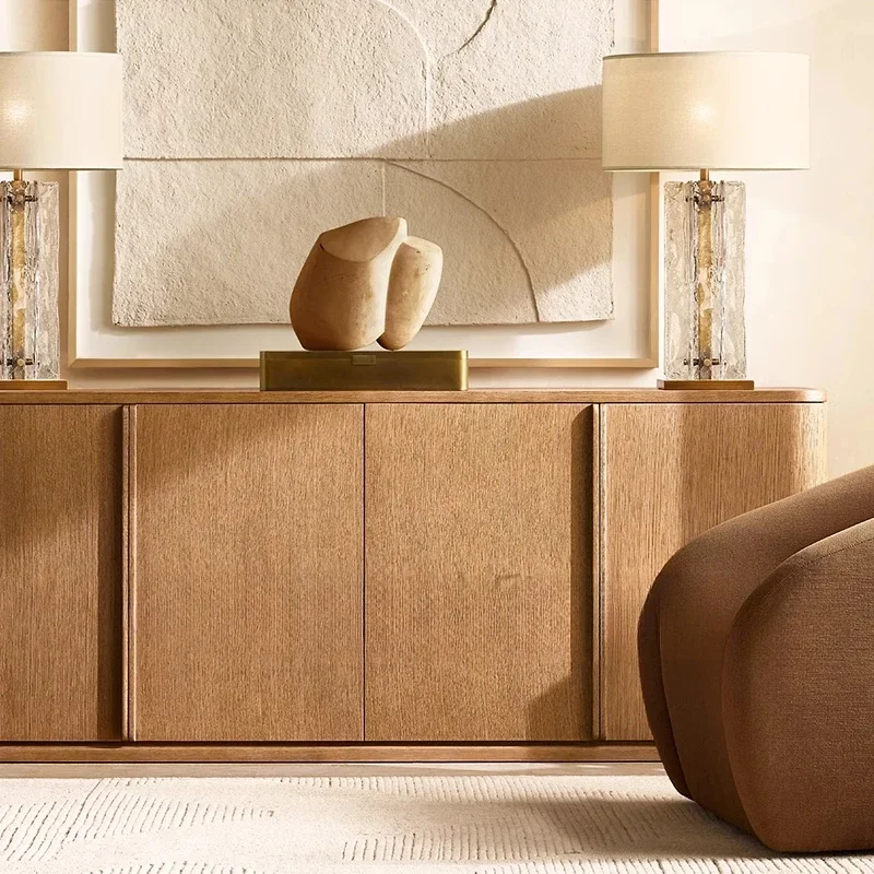 American rural solid wood dining side cabinet integrated locker against the wall, high-end living room entrance door