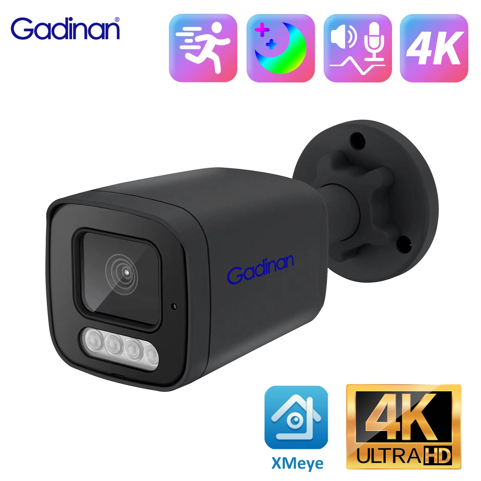 

Gadinan Outdoor H.265AI 4K 8MP IP Camera 5MP 4MP Color Night Vision Audio Onvif Metal Bullet CCTV Home Security Camera Linklemo