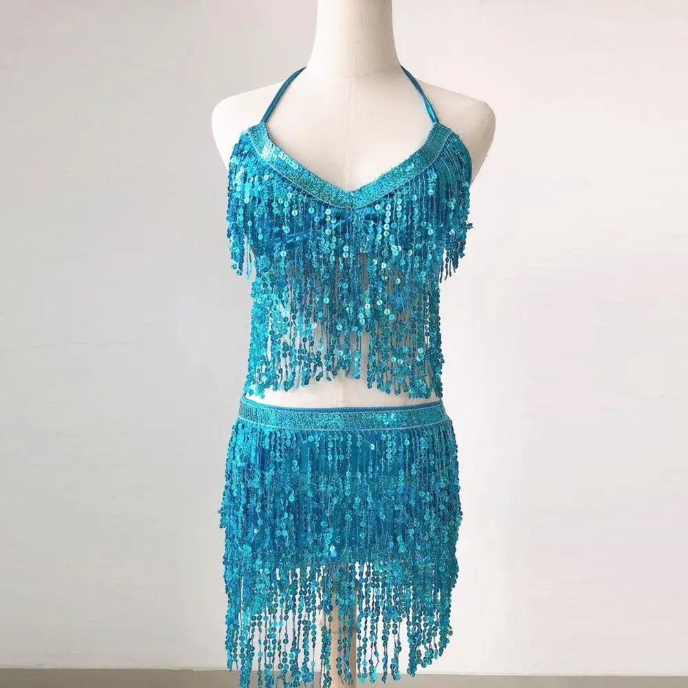 

Belly Dance Costume For Women Beads Crisp Tassel Crop Top Halter Suspenders Underwear Performance Party Women'S Clothing 밸리댄스복