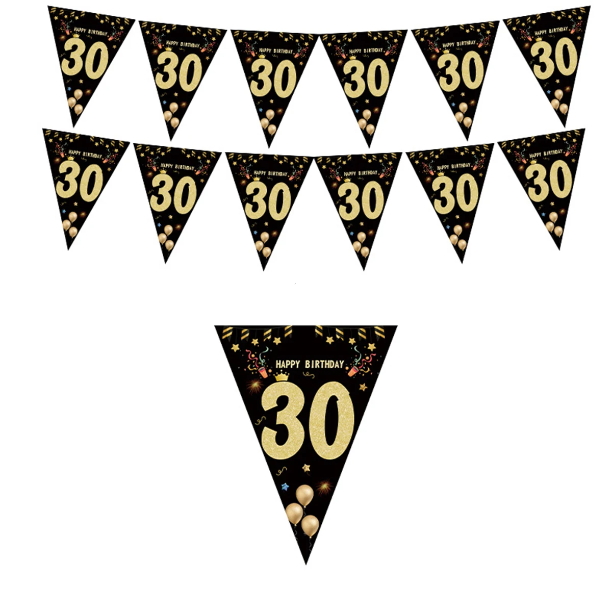 1set 30 40 50 60 Black Gold Happy Birthday Party Decorations Banner Anniversary Backdrops Decoration Black Flags  Banner