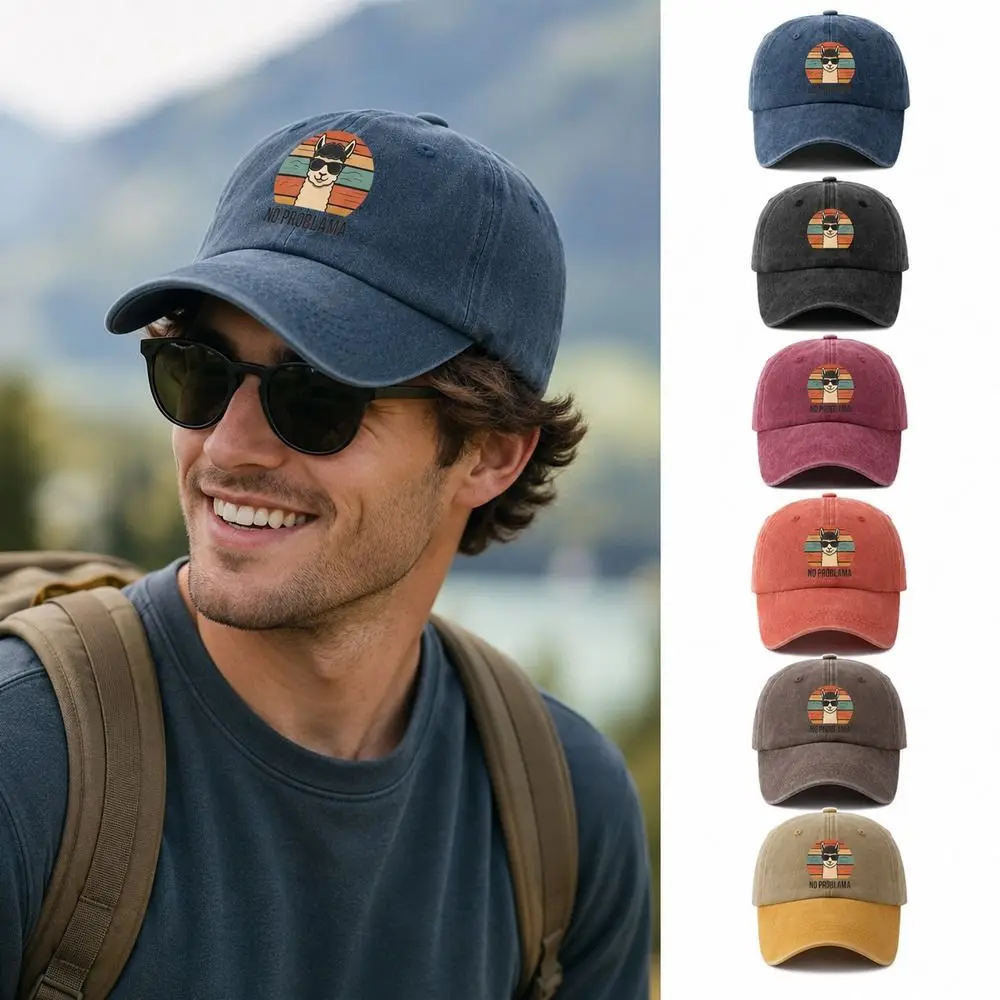 Vintage Cotton Washed Baseball Cap Breathable Adjustable Outdoor Casual Sun Hat Sun Protection Graphic Llama Hat For Men Women