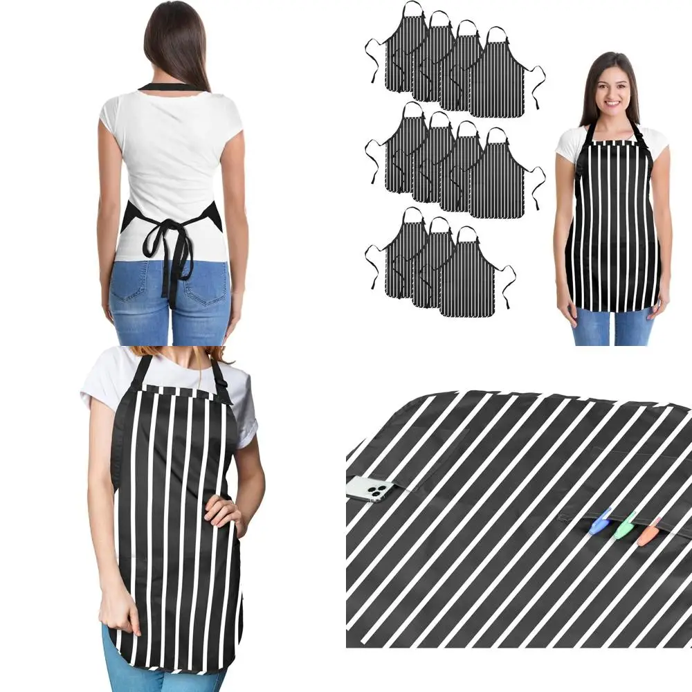 

Набор из 12 кухонных фартуков в черно-белую полоску из поликоттона для ресторанов и домашнего использования