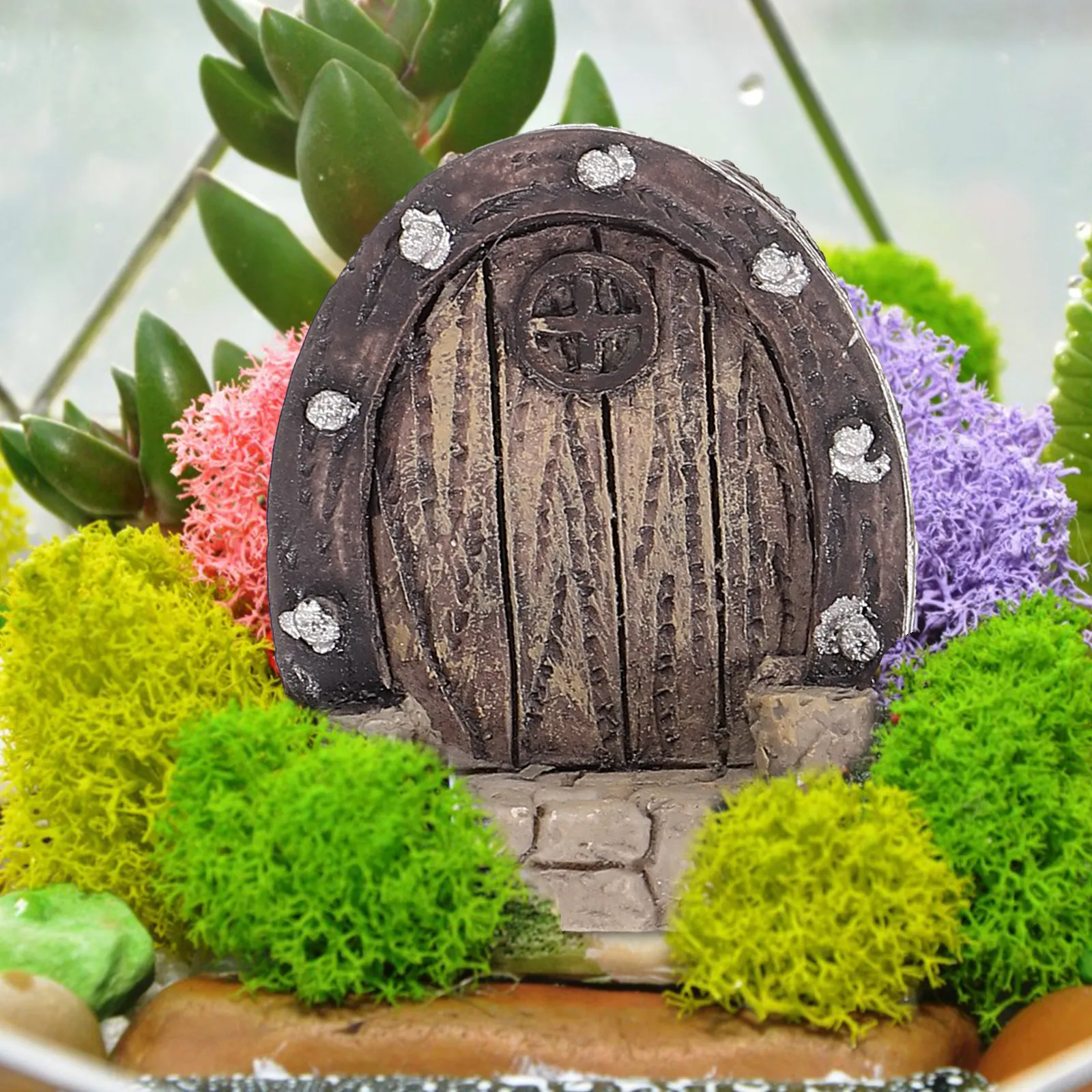 Mini Door Resin Fairy Garden Ornament Set – 3pcs Micro Landscape Tree Stump Decor for Small Indoor Outdoor Gardens