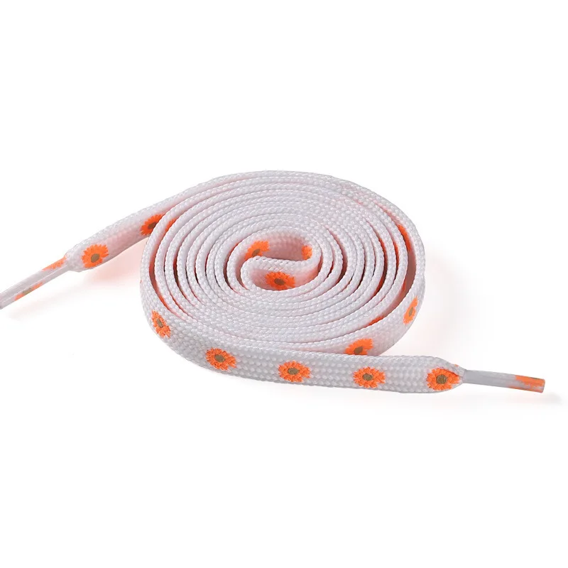 Daisy Pattern Colorful Flat Cotton Shoelaces Replacement Laces for Canvas Sneakers High Top White Shoes